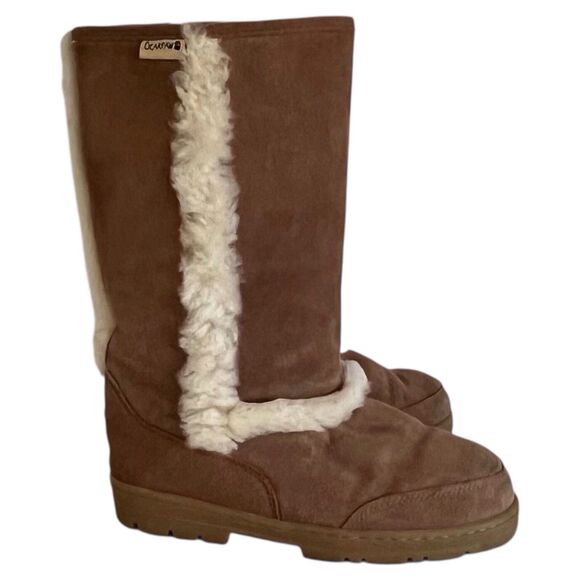 BearPaw Kendall Hickory Suede Tall Boots Sherpa Sheepskin Lining Size 10 Pull On - Picture 2 of 12